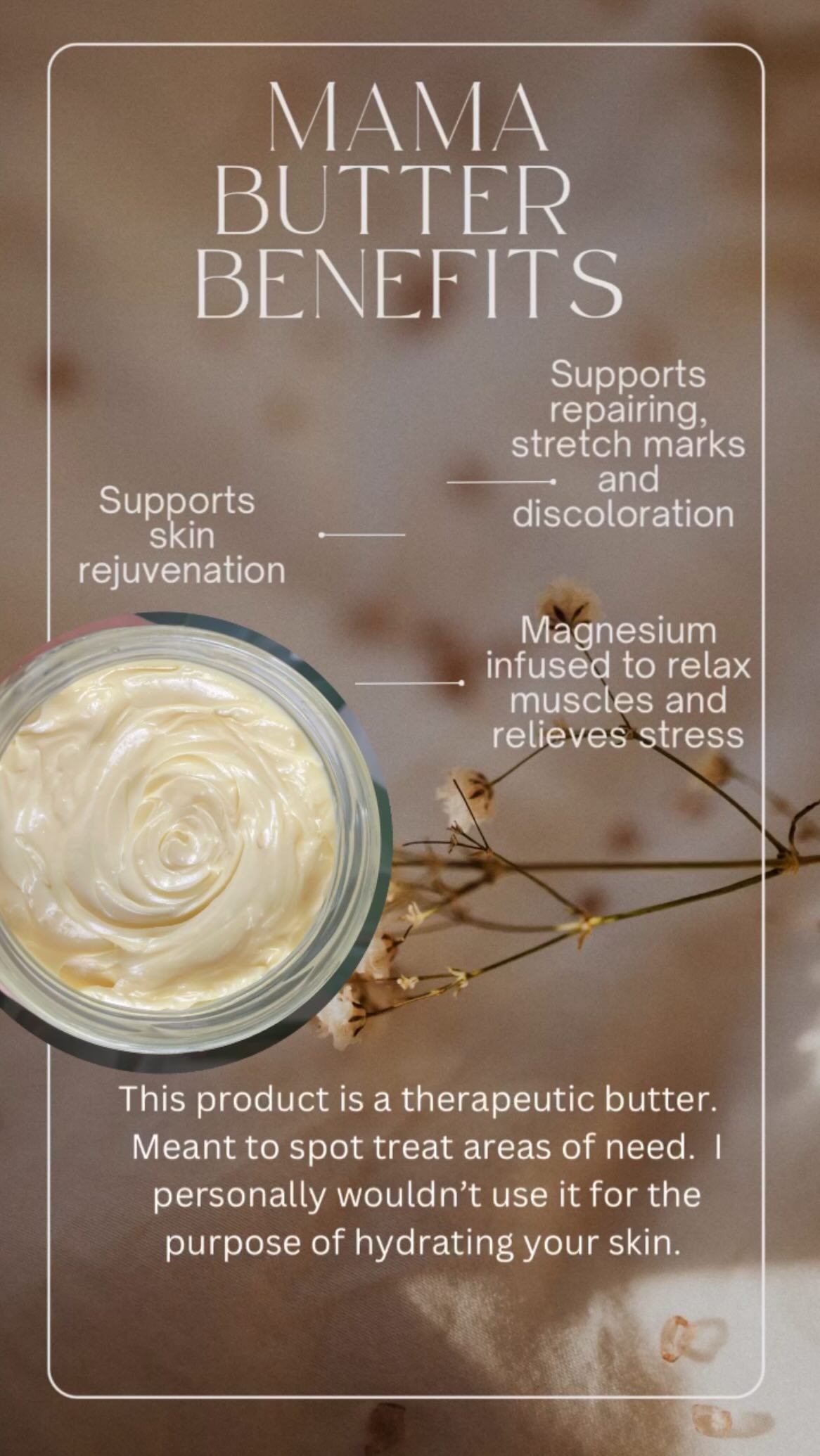 Mama Butter✨

A therapeutic magnesium infused butter that supports elasticity, stretch marks, discoloration, relieves sore, tired muscles, helps to relax muscles and relieve stress in the body.

Magnesium Absorption Transdermal Benefits~

Transdermal magnesium application should be the ultimate way to replenish cellular magnesium levels since every cell in the body bathes in it. It passes directly into the tissues via the skin, where it should quickly be transported to cells throughout the body. Furthermore, the transdermal absorption of magnesium in comparison to oral application is presented as being more effective on the one hand due to nearly 100% absorption, and as presenting fewer side effects on the other hand as it is bypassing the gastrointestinal tract.

#Mamabutter #Goddessglow #Naturalbodycare #Organicbodycare #Therapeuticbodycare #Therapeuticbodybutter #Bodybutter
#organicskincare #Holisticskincare #naturalskincare